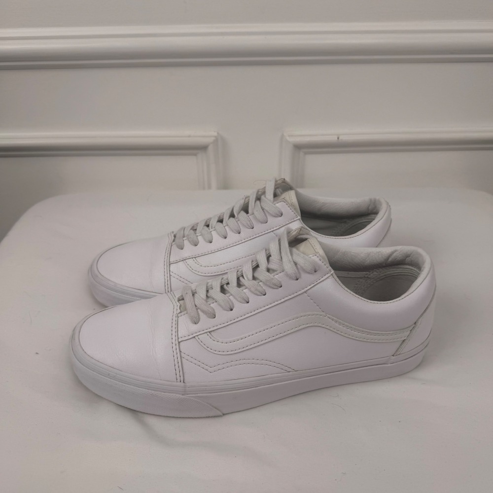 Vans Old Skool Triple White Leather Low Top Skate Shoes Mens 10 Womens 11.5 - Picture 4 of 7